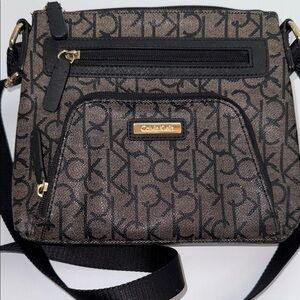 Calvin Klein Monogram Black and Taupe Crossbody Bag
